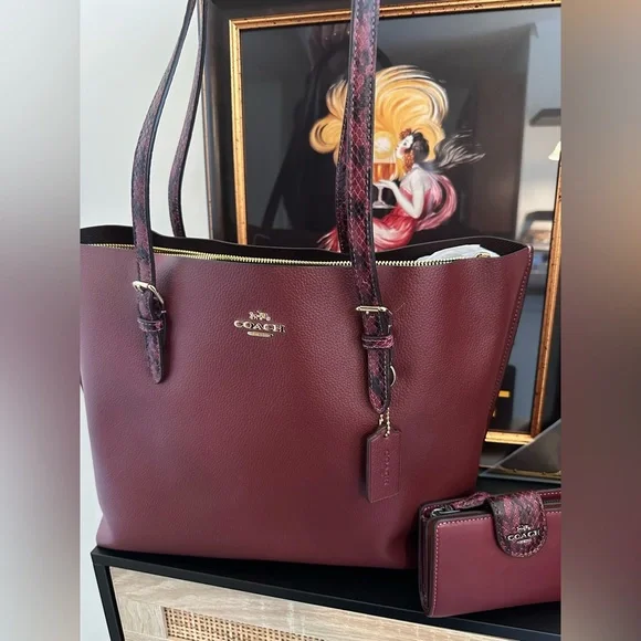 New With Tags Coach Mollie Tote Red Wine with Matching Wallet